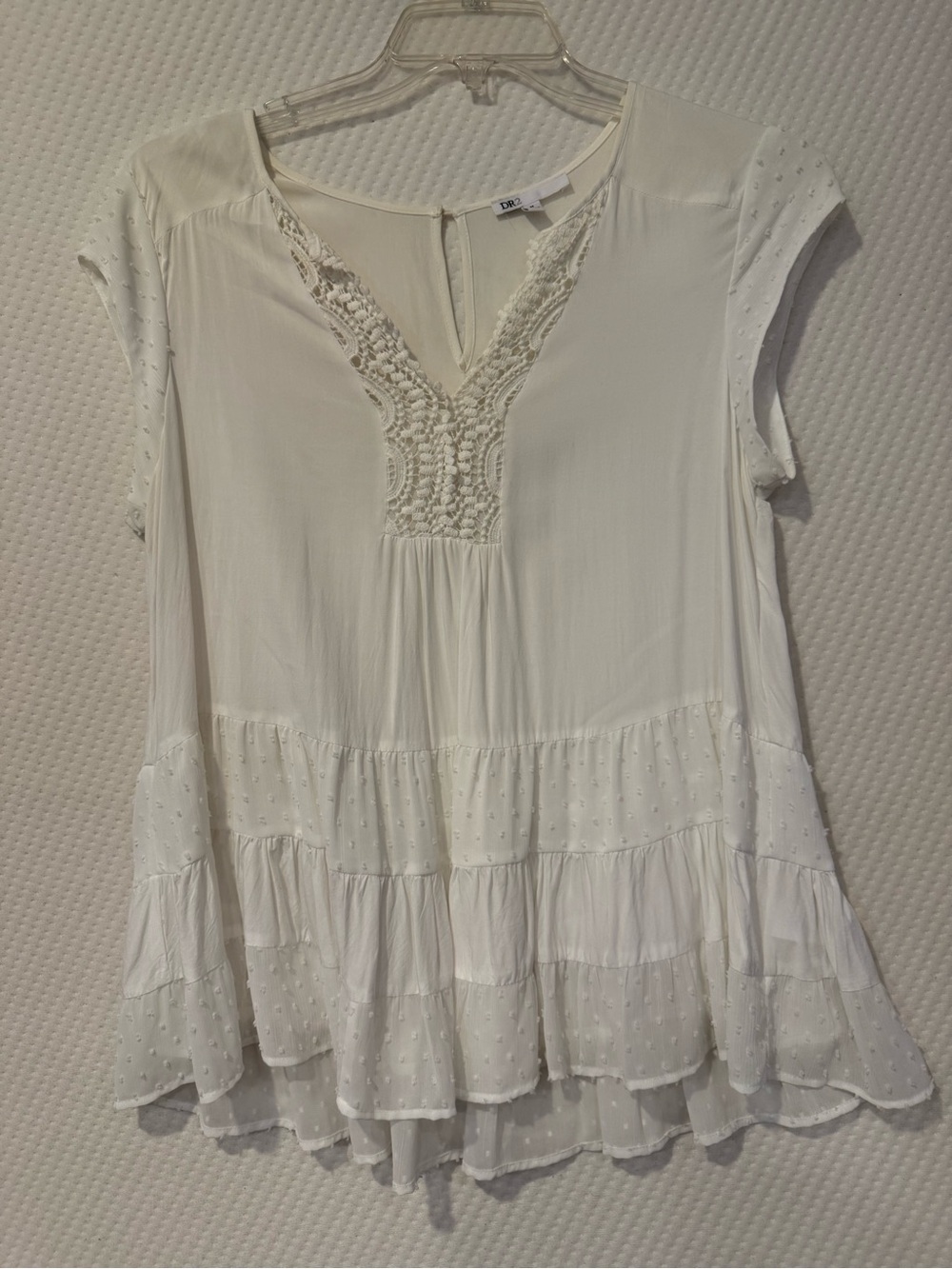 Lightweight White Crochet-Trim flowy Women’s Top